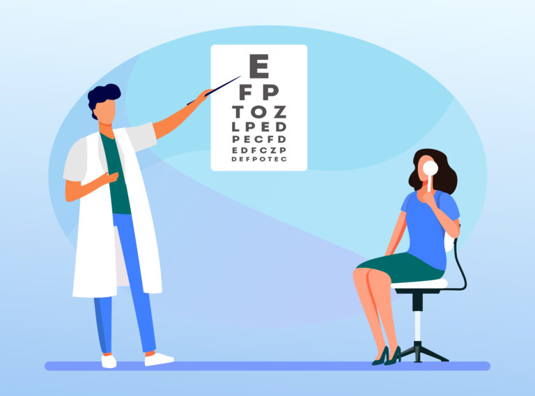 Image of doctor performing a vision test during an eye check up which we offer at Msimbazi Eyes & Vision Care in Dar es Salaam